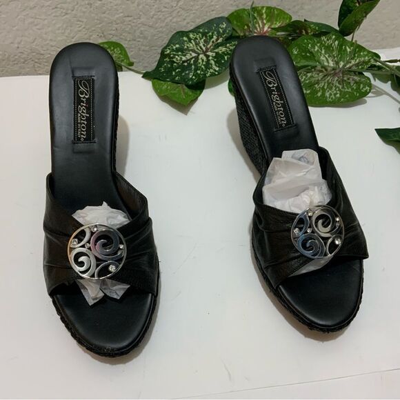 Italian Brighton heel metallic leather Siren wedge black - Picture 4 of 14